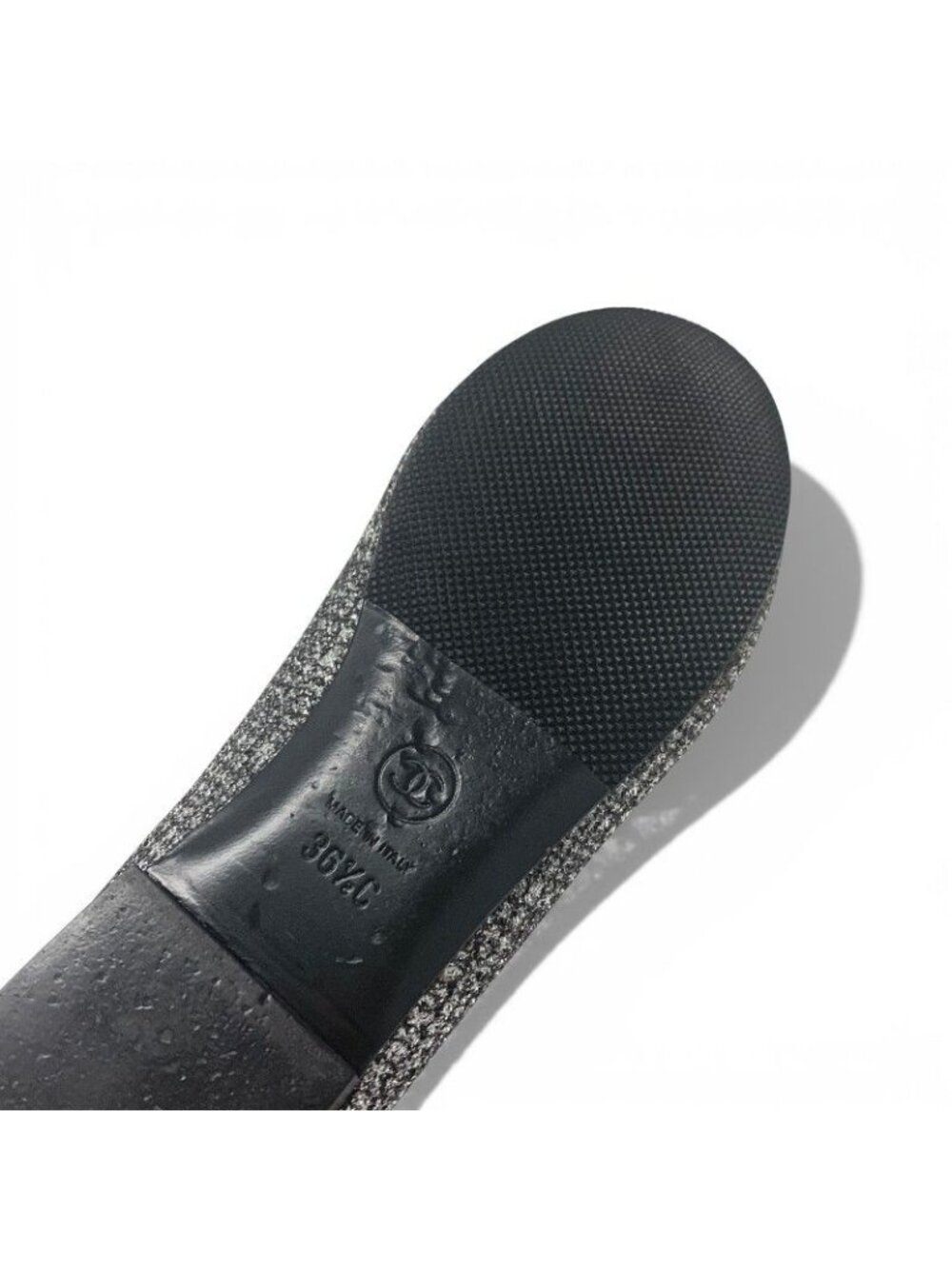 Chanel Flat Shoes Fabric Leather Silver Black Opera CC Logo - Picture 8 of 10